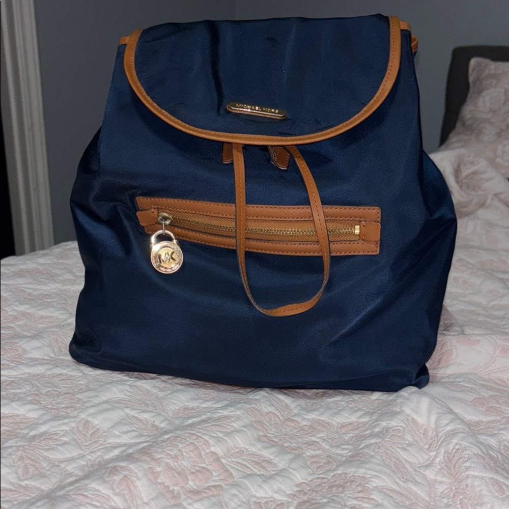 Michael Kors Navy and Tan Backpack
